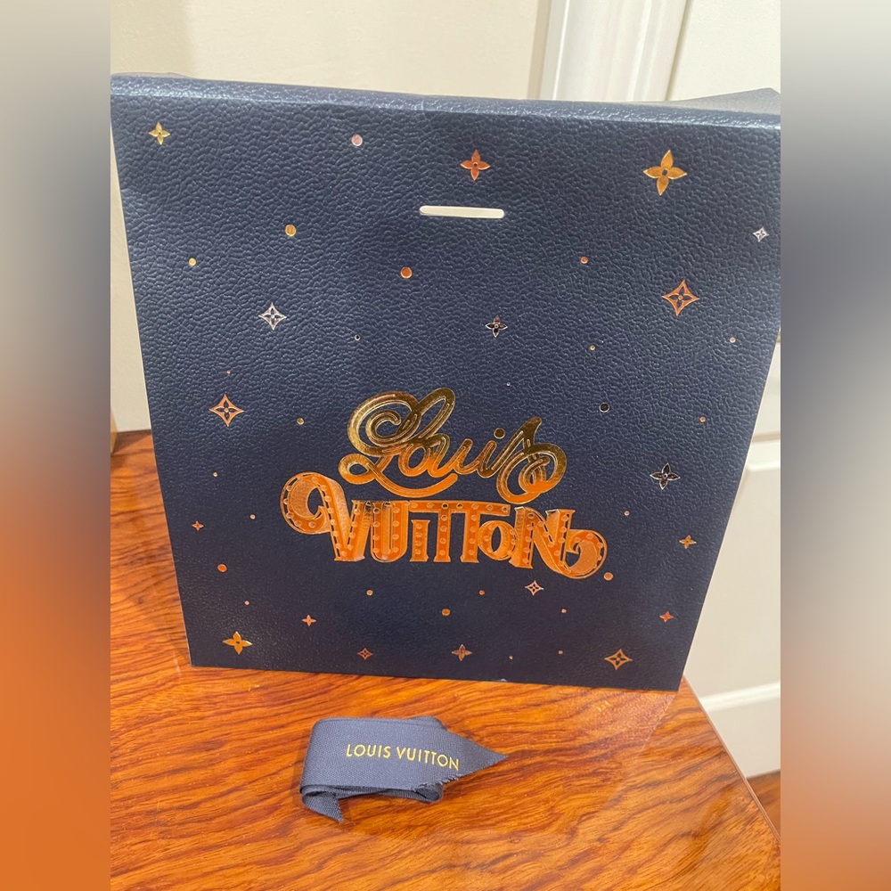 Louis Vuitton Navy Gold Christmas gift bag